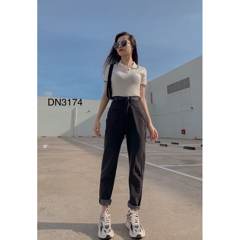 Quần BAGGY Cạp Cao jeans trơn thiết kế một túi siêu đẹp độc lạ phong cách