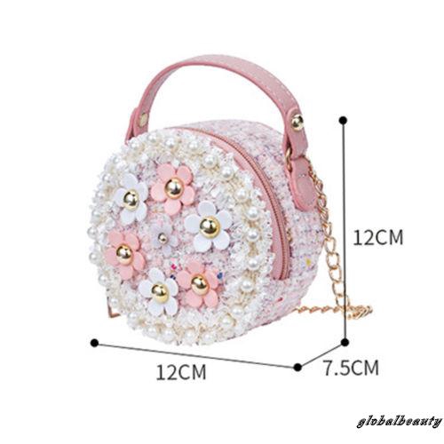 Túi đeo chéo hình tròn họa tiết hoa đính ngọc xinh xắn dành cho bé gái