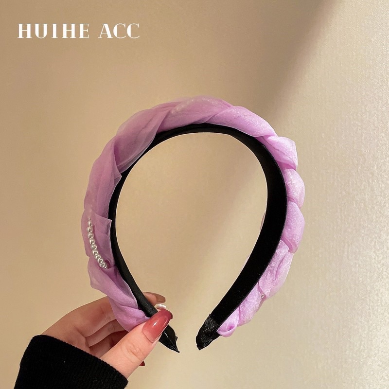 Bờm tóc voan tết dây hạt dễ thương cho nữ B102