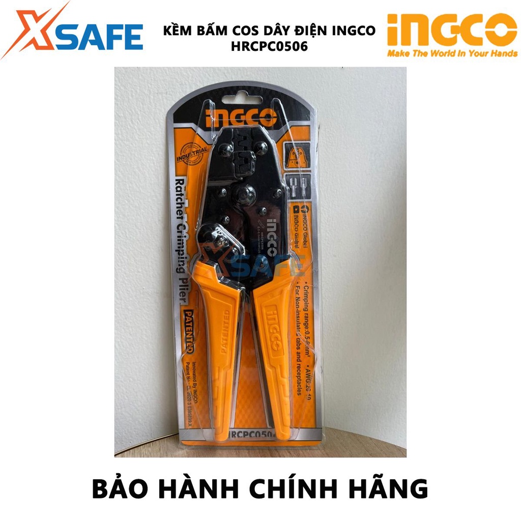 Kềm bấm cos dây điện INGCO HRCPC0506 9inch Phạm vi bấm 0,5-6mm², cách điện AWG, chịu lực chịu nhiệt tốt