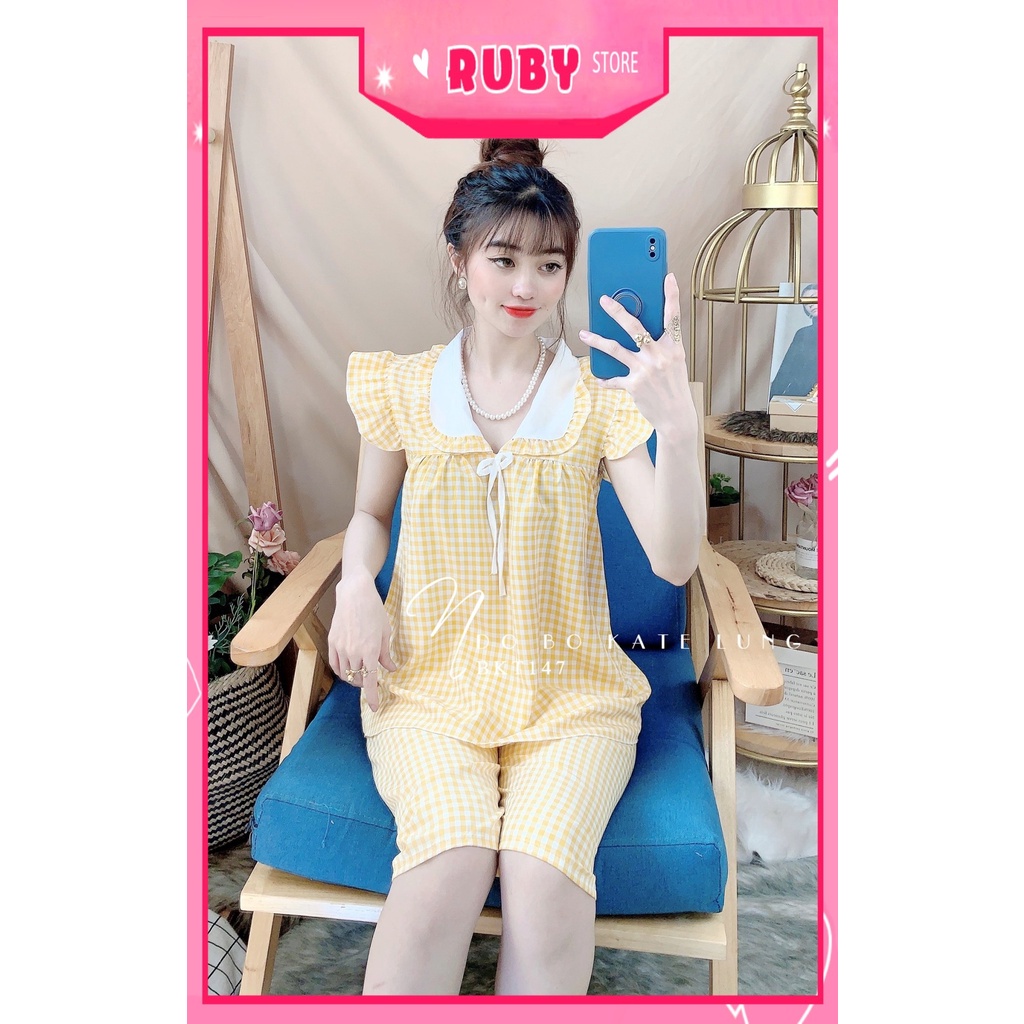 Đồ bộ nữ mặc nhà chất kate mềm mát in họa tiết caro dễ thương BKT147