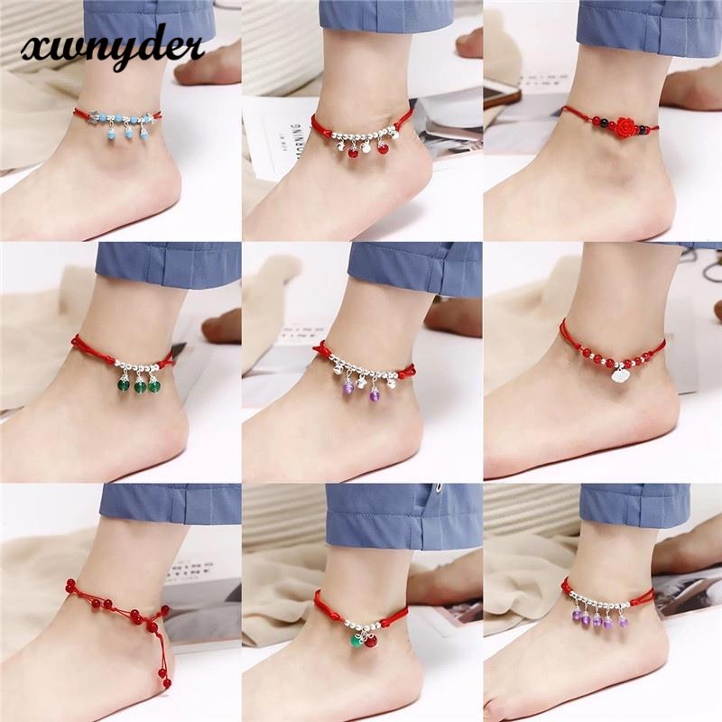 Vòng Đeo Cổ Chân Bện Dây Màu Đen Có Chuông Phong Cách Vintage Cho Nữ