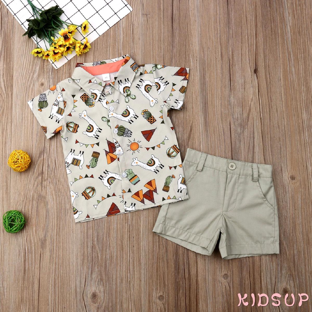 Set áo sơ mi + quần short dễ thương cho bé trai