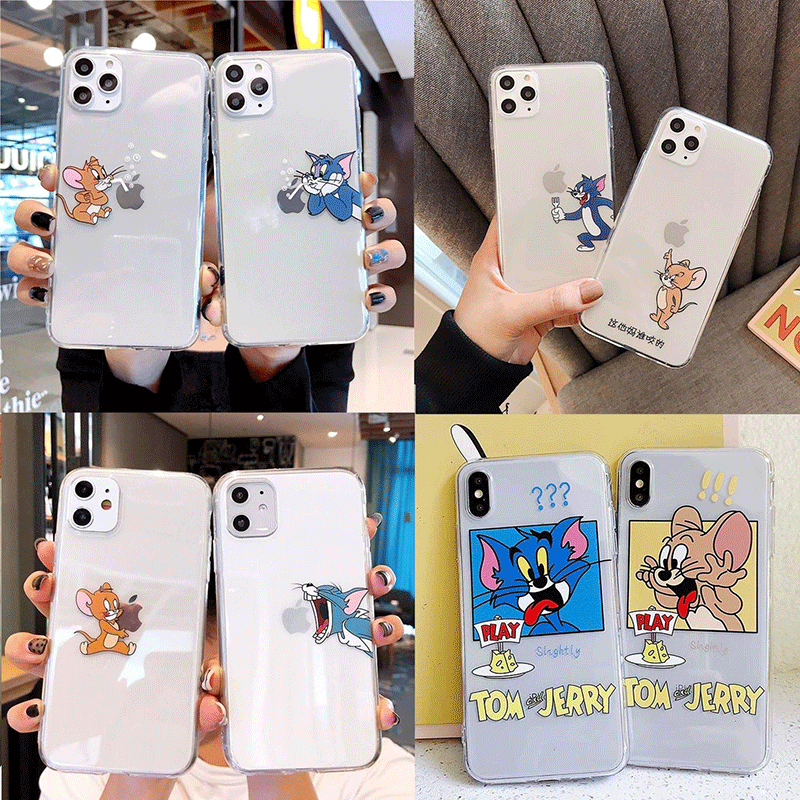 Anti-drop Phone Case iPhone 12/ 11 Pro Max X XR XS MAX 7 8 Plus All Cat And Mouse Tom And Jerry Couple Mobile Phone Cases Transparent Soft TPU Casing iPhone Clear Back Cover Accessories
