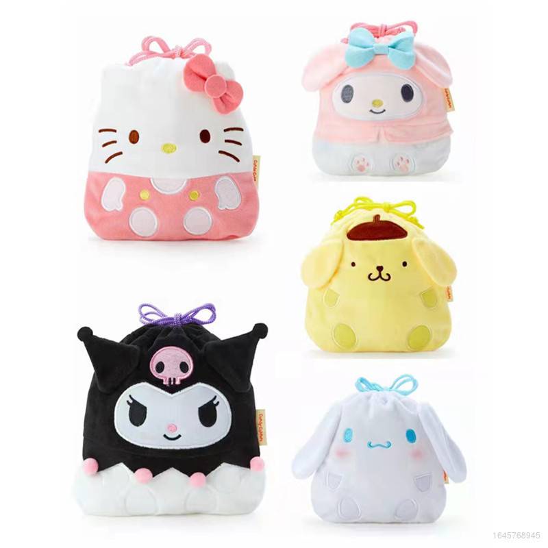 SANRIO Túi Dây Rút Đựng Tiền Xu/Mỹ Phẩm Họa Tiết Mèo Hello Kitty/ Cinnamoroll/ Melody Nhồi Bông Dễ Thương Cho Nữ