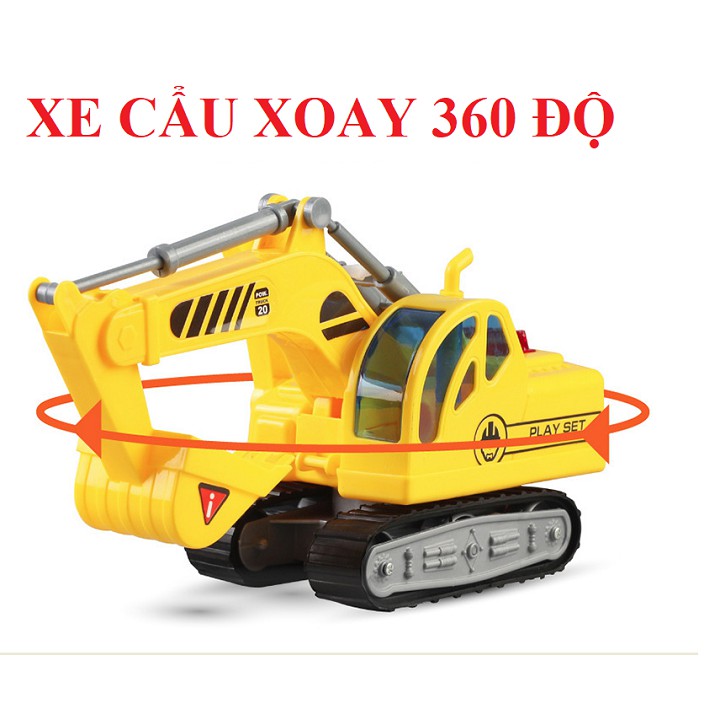 Bộ xe công trình gồm 2 xe đầu kéo và xe cẩu xúc xe đồ chơi trẻ em mô hình tỉ lệ 1:16 xe có âm thanh và đèn