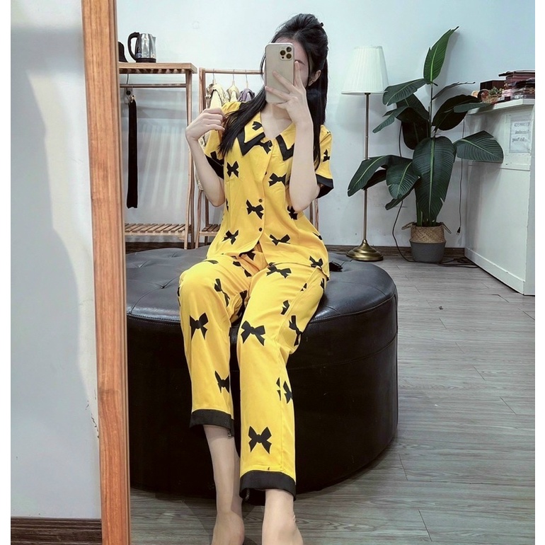 BỘ PIJAMA LỤA HOẠ TIẾT HÀNG MẶC NHÀ THIẾT KẾ CAO CẤP