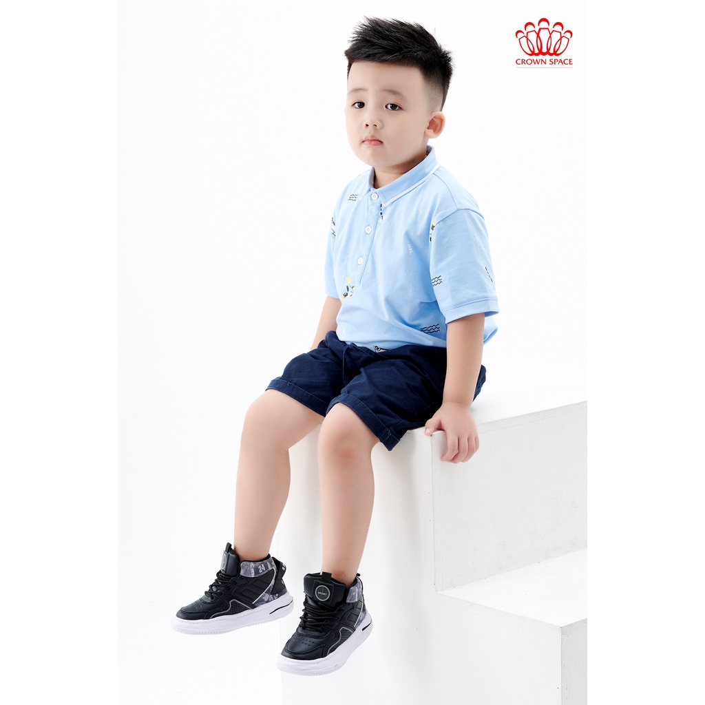 Áo Polo Bé Trai  Đi Biển Đi Học Đi Chơi Crown Space CKBS2120506 Màu Xanh Dương - Cotton Thoáng Mát Siêu Thấm Hút