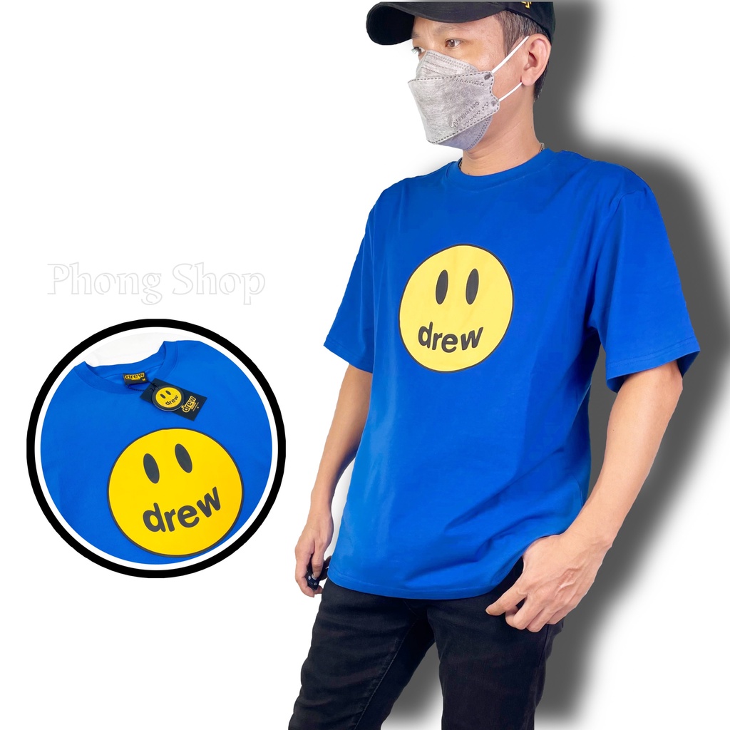 Áo thun unisex tay lỡ nam nữ, Drew House mặt cười Form rộng, chất Cotton, thời trang cá tính phong cách Hàn Quốc