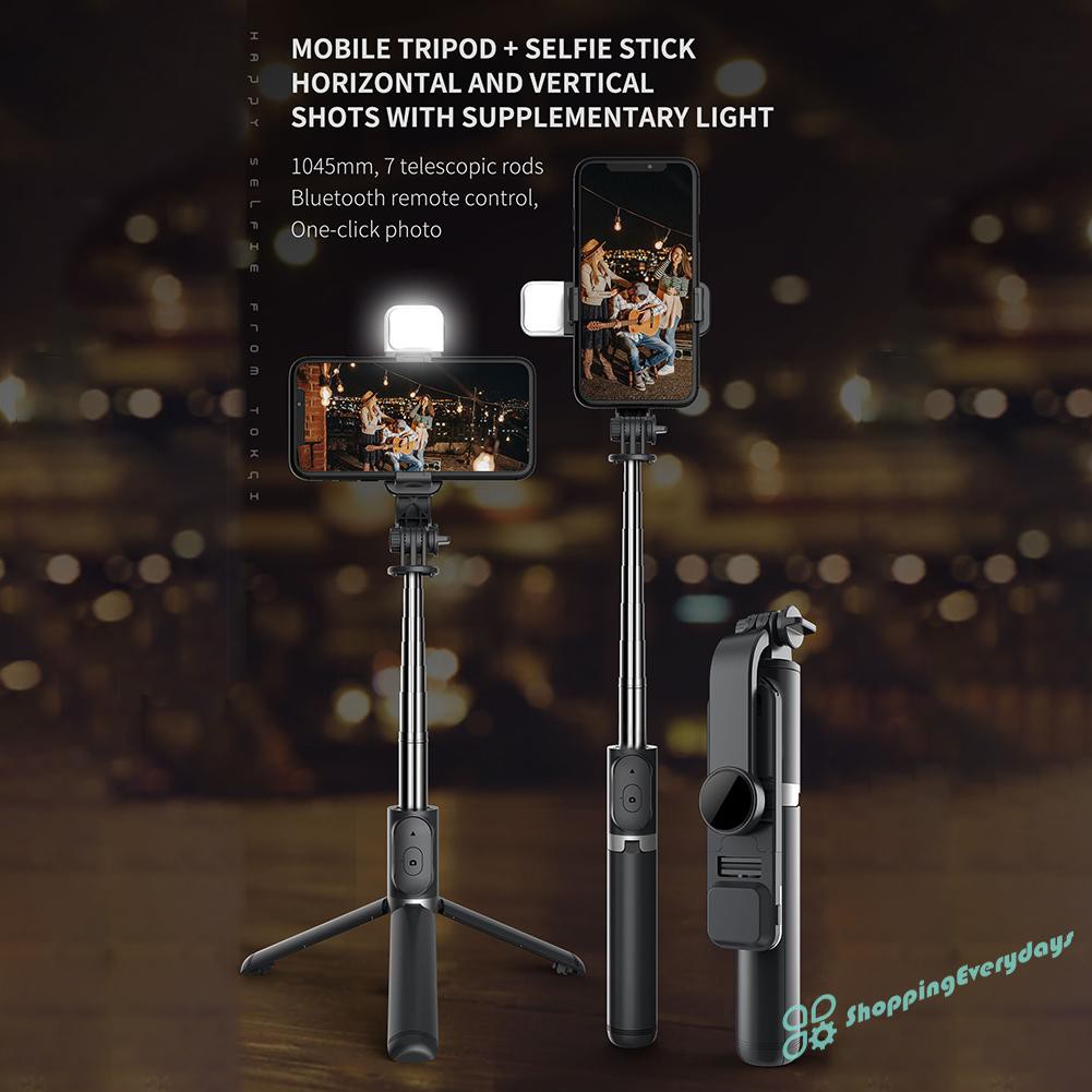 sv  Q02S Bluetooth Selfie Stick Tripod w/ Remote Shutter + Dimmable Fill Light