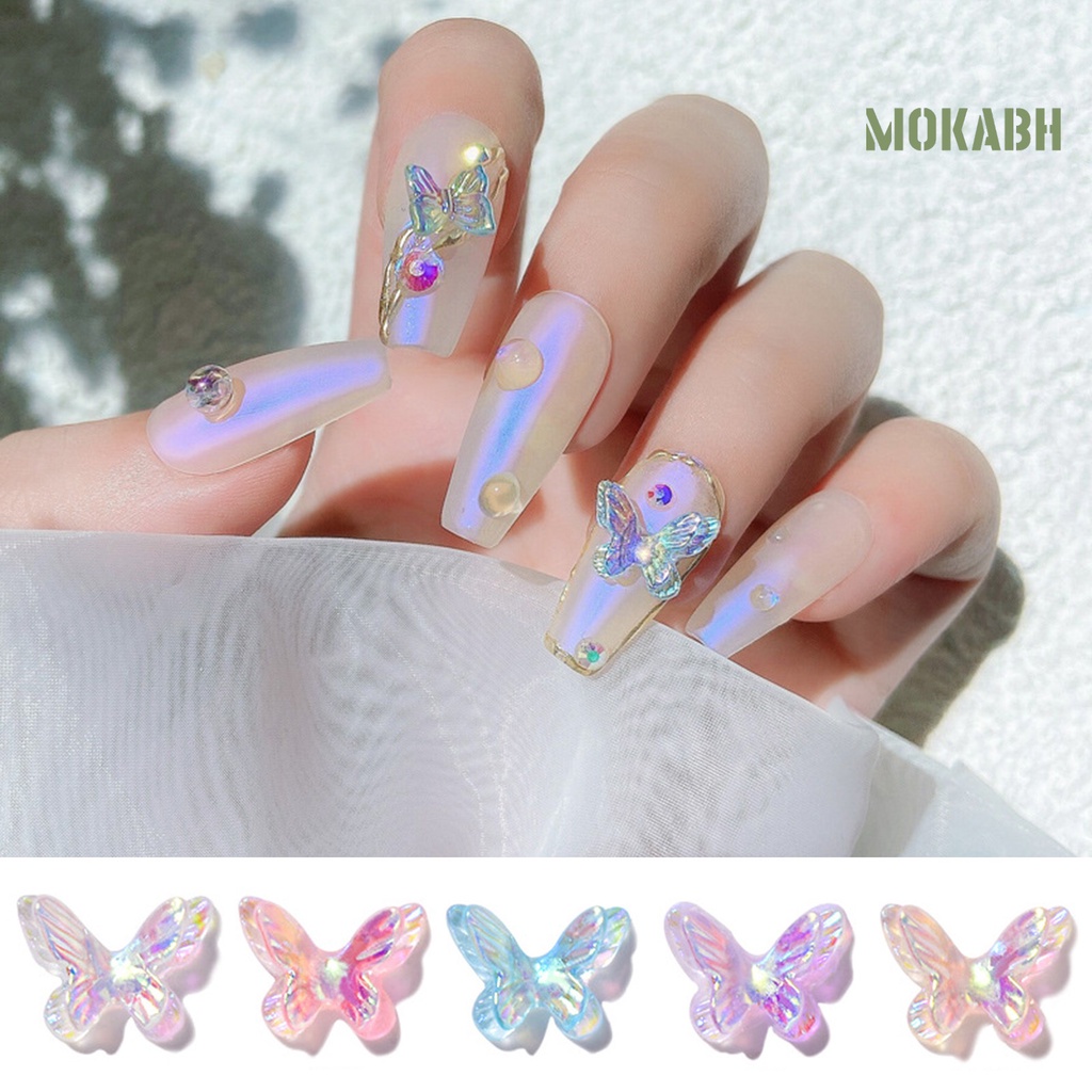 Set 8 Phụ Kiện Đính Trang Trí Móng Tay Hình Bướm Hai Lớp DIY