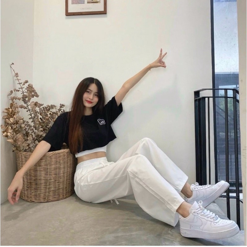 Set 3 món quần ống rộng+ áo dây croptop+ áo thun tay ngắn croptop vải siêu đẹp hàng bán shop( Hình thật)