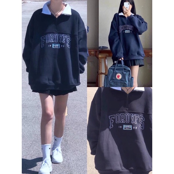 Áo Nỉ Zip Foruyfs Nữ [FREESHIP] 🌸 Sweater cao cổ dài tay bồng, thun hoodie form rộng cá tính Ulzzang 🌸 | BigBuy360 - bigbuy360.vn