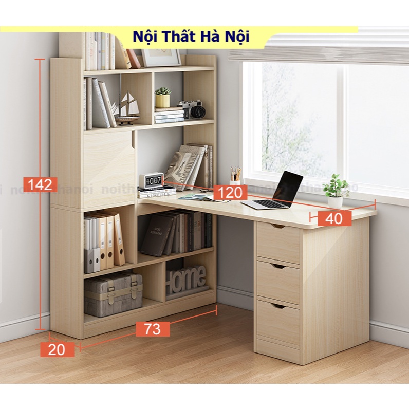 Bàn làm việc văn phòng có nhiều kệ để sách vở, hồ sơ, bàn học tập liền kệ sách chất liệu gỗ MDF cao cấp nhập khẩu