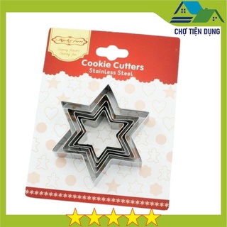 Khuôn Bánh Quy Cookies Cutter Khuôn Nhấn Dụng Cụ Làm Bánh Bộ 5 Chi Tiết Hình Sao 6 Cánh - CBQUYSAO5P