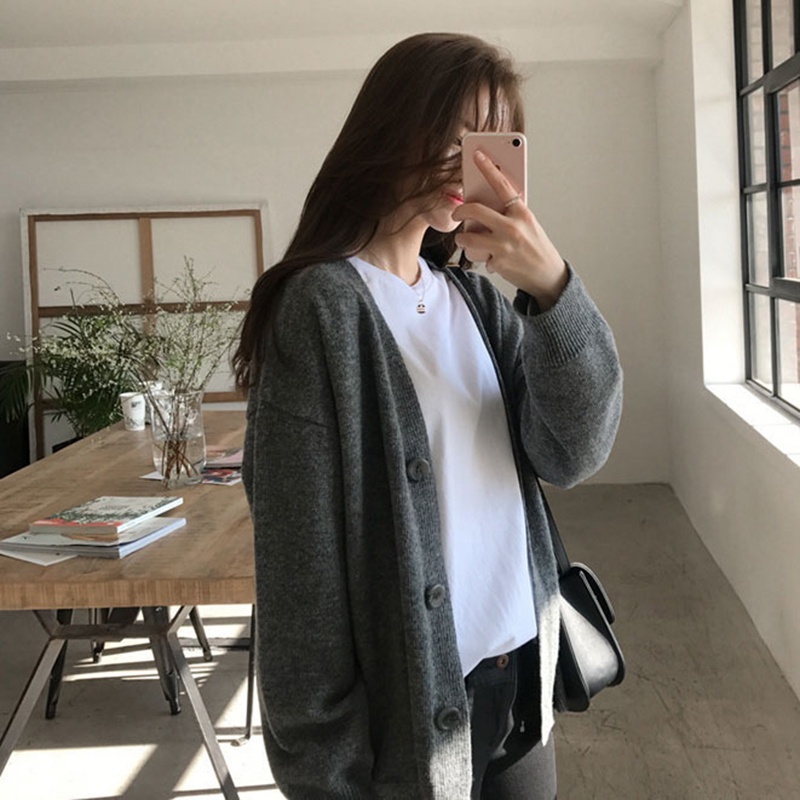 Áo cardigan dệt kim IELGY tay dài màu trơn thời trang thường ngày