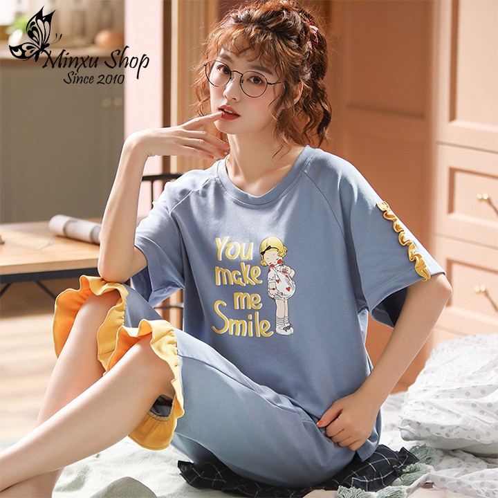 Bộ ngủ, bộ mặc nhà nữ cao cấp quần lửng áo ngắn tay mát mẻ | BigBuy360 - bigbuy360.vn