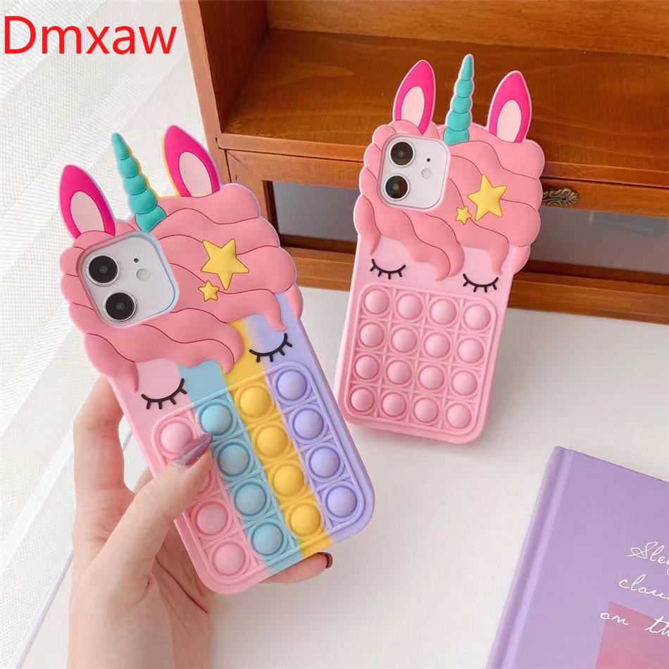 Ốp điện thoại silicon bong bóng kỳ lân 3D cho iPhone 12 Pro Max Mini 11 ProMax X XR XS Max 6 7 8 6s Plus SE 2020