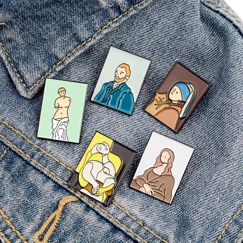 Ghim cài áo chủ đề tranh Van Gogh Mona Lisa sành điệu