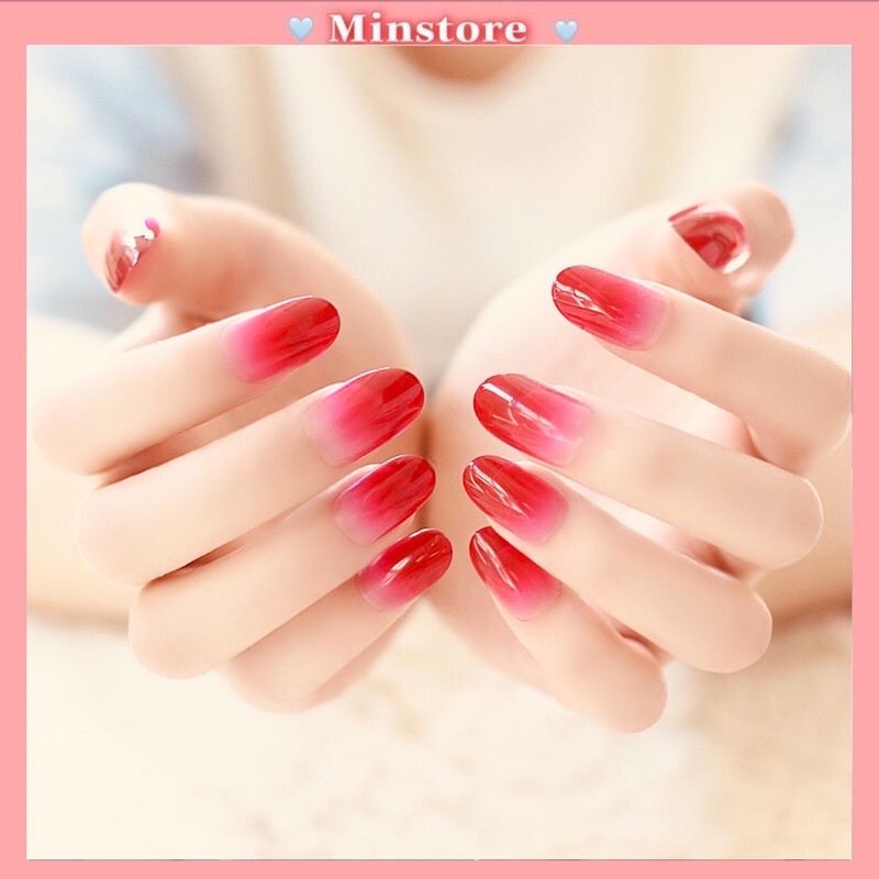 Bộ 24 Móng Tay Giả Ombre Màu Hồng xinh xắn Loại đẹp tự nhiên ( kèm keo dán )