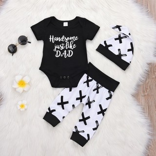 Bộ áo liền quần in chữ "Handsome just like Dad", quần và mũ  cho bé
