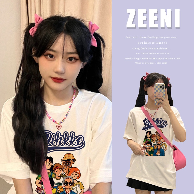 Áo thun SELVZE cotton tay ngắn dáng rộng in họa tiết phong cách thời trang chất lượng cao cho nữ