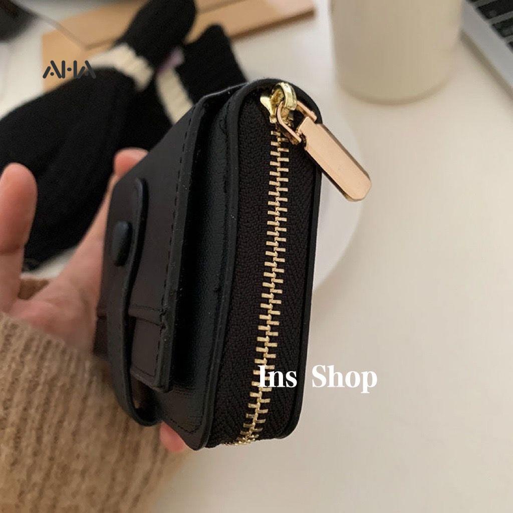 Ví ngắn AHA official đựng thẻ tiền xu nhiều ngăn thiết kế đơn giản cho nữ