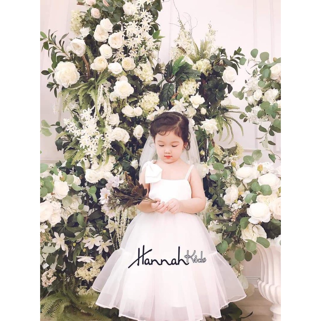 Đầm Công Chúa Cho Bé Gái, Đầm Sinh Nhật Dự Tiệc Cho Bé - Đầm Voan Lệch Vai HANNAH KIDS
