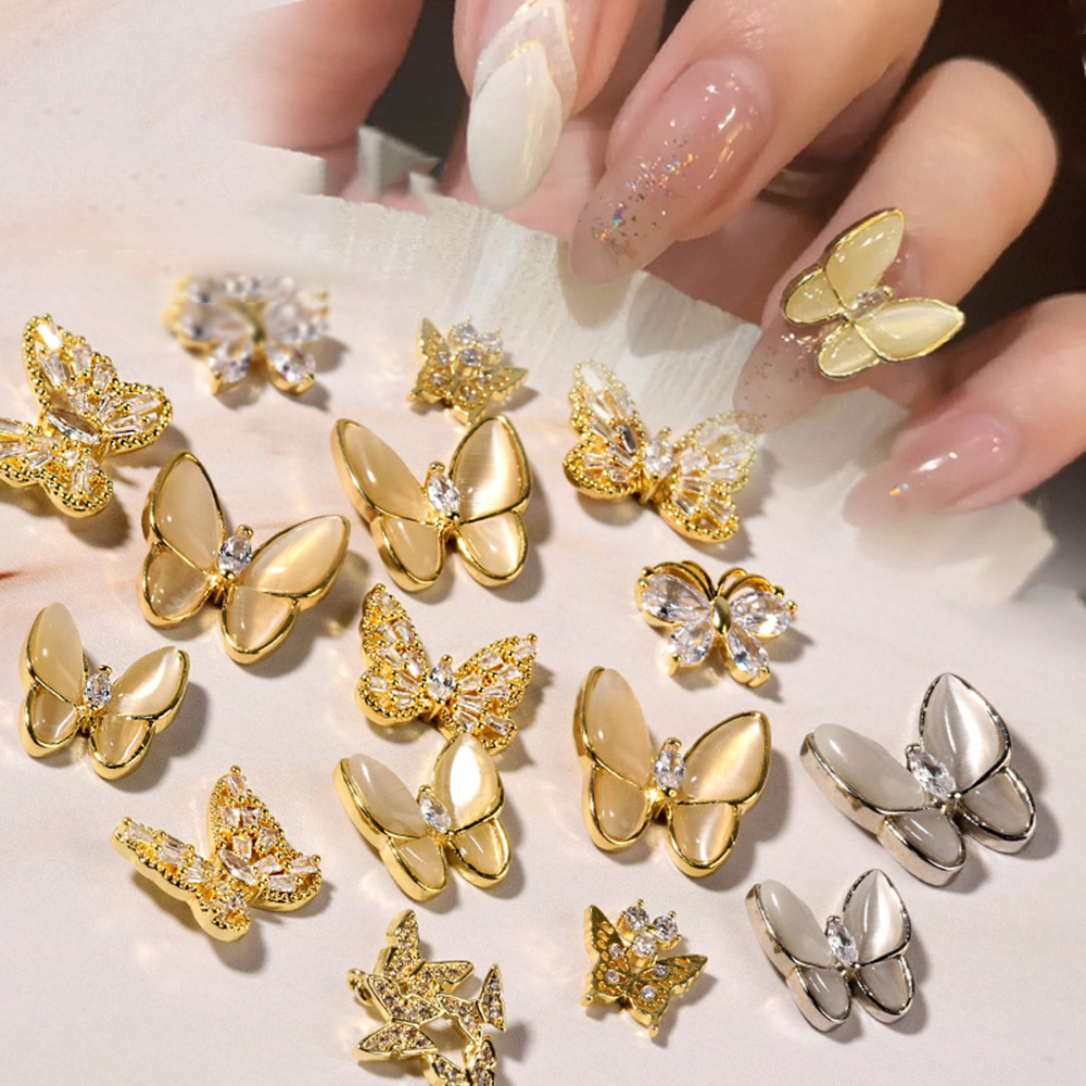 Cod Qipin Korean Elegant 3D Super Flash Rhinestone Butterfly Bow Pendant DIY Nail Art Decoration with 8 Styles