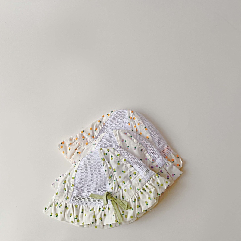 Mũ Tai Bèo Vành Rộng Phối Lưới Chống Tia UV Họa Tiết Hoa Thời Trang Xuân Hè Cho Bé Gái Sơ Sinh