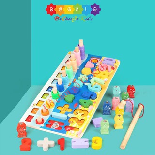 [SIEU SALE- HÀNG LOẠI 1] Đồ chơi gỗ 6in1 đa năng học chữ số làm toán, câu cá