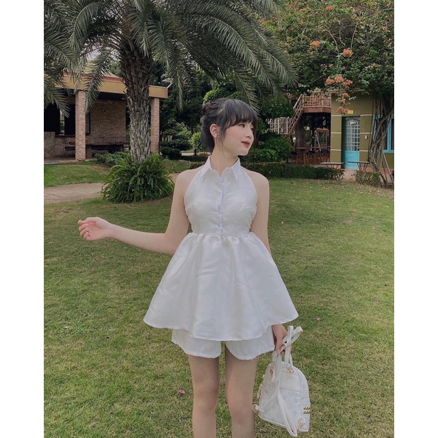 Áo Kiểu LADIES TOP LADY style giấu quần sexy với thiết kế áo phủ mông hở lưng thanh lịch với kiểu cổ áo sơmi cài nút