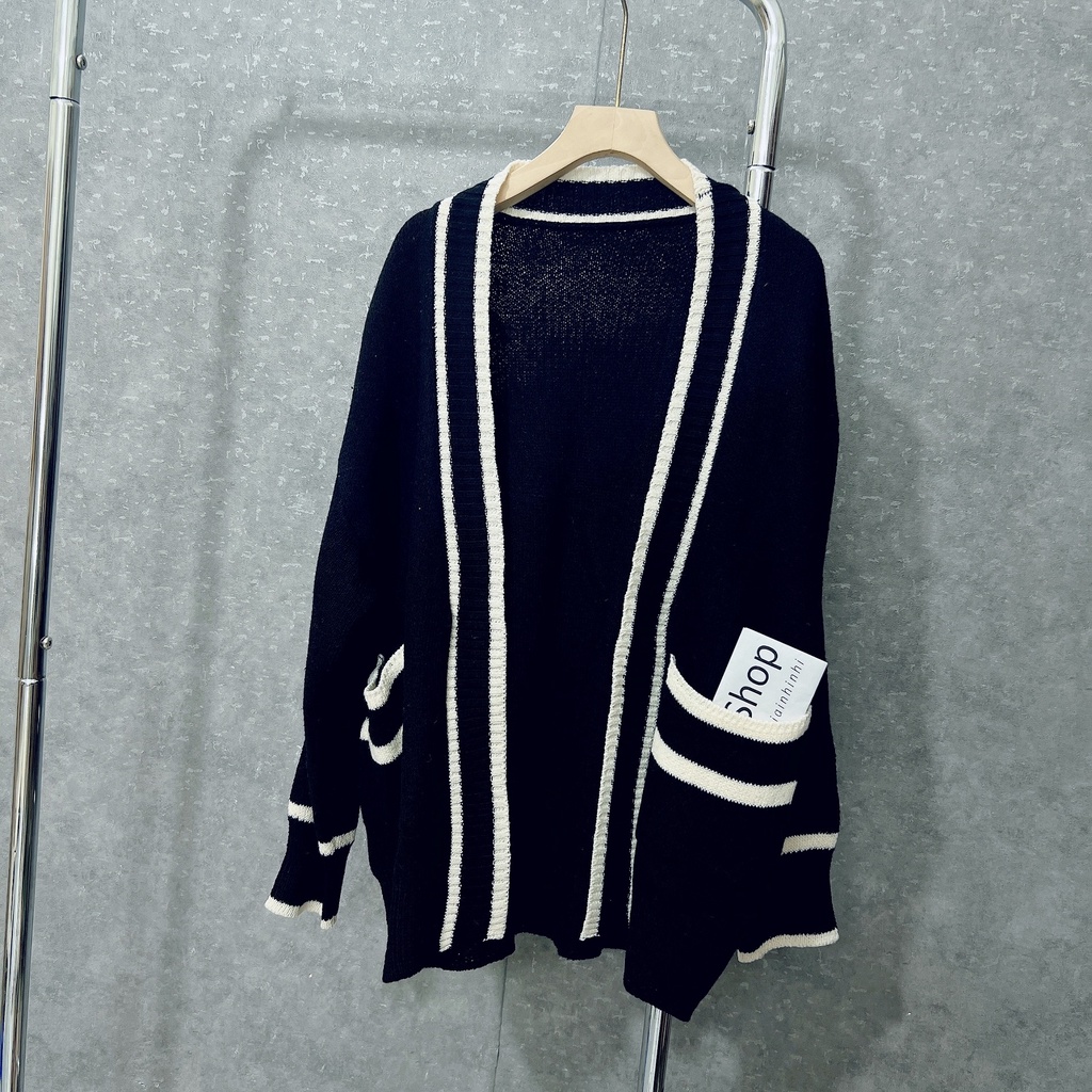 Áo khoác len viền đen trắng siêu đẹp, Cadigan len dày dặn AK3333 - NhiNhi Shop