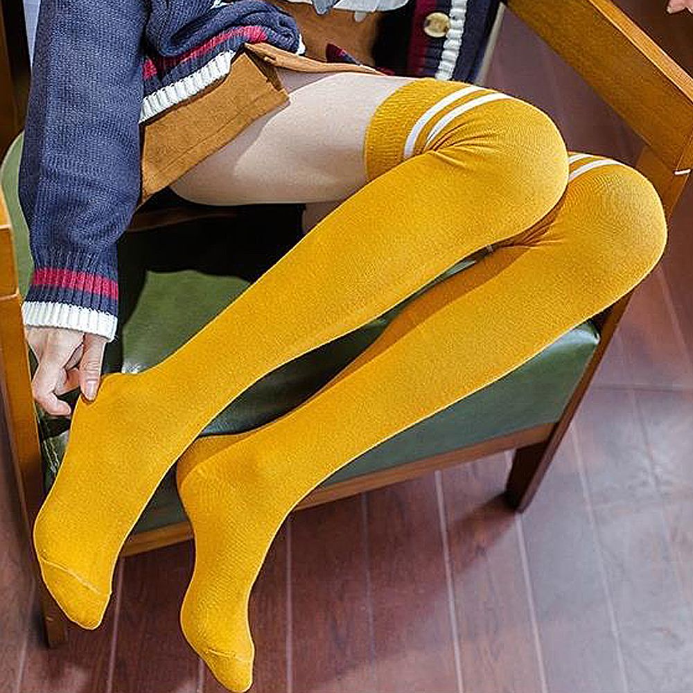 Vớ dệt kim họa tiết sọc cao đến đầu gối gợi cảm đàn hồi nhiều màu sắc cho các cô gái/ sinh viên đại học