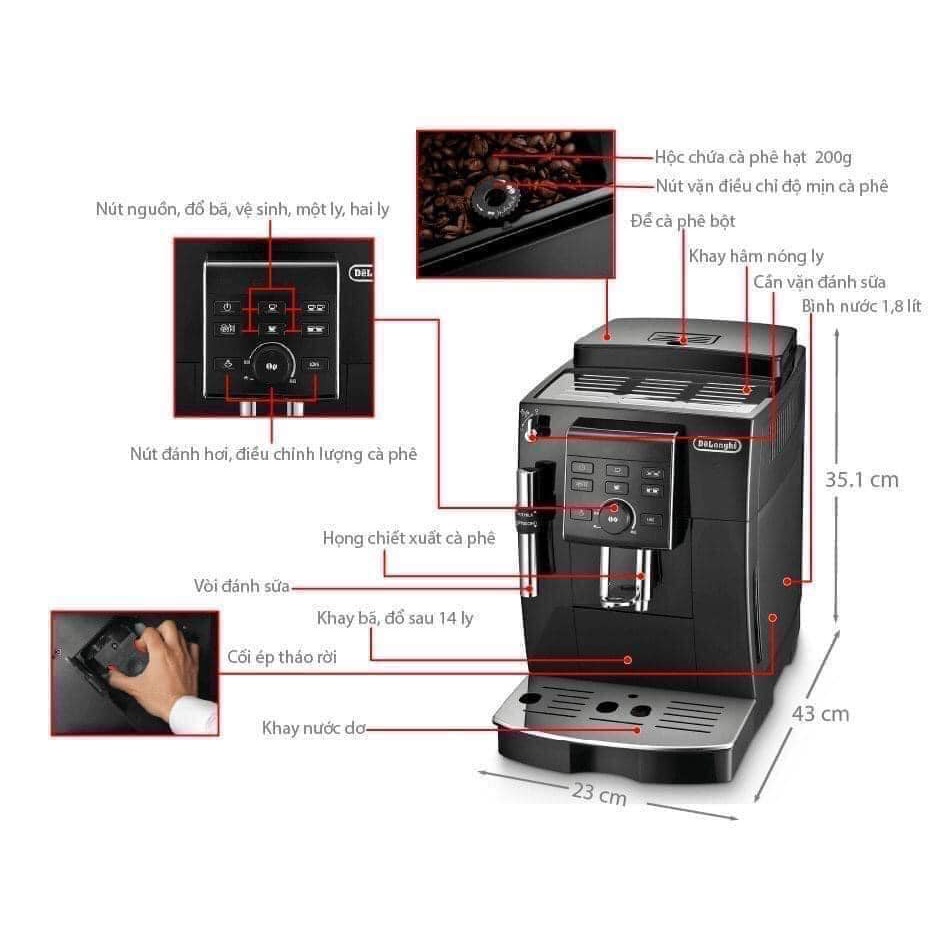 Máy Pha Cà Phê Tự Động DeLonghi ECAM 25.120.B, 1450W, 13 mức độ xay - Máy pha cafe Delonghi (Made in Romania)