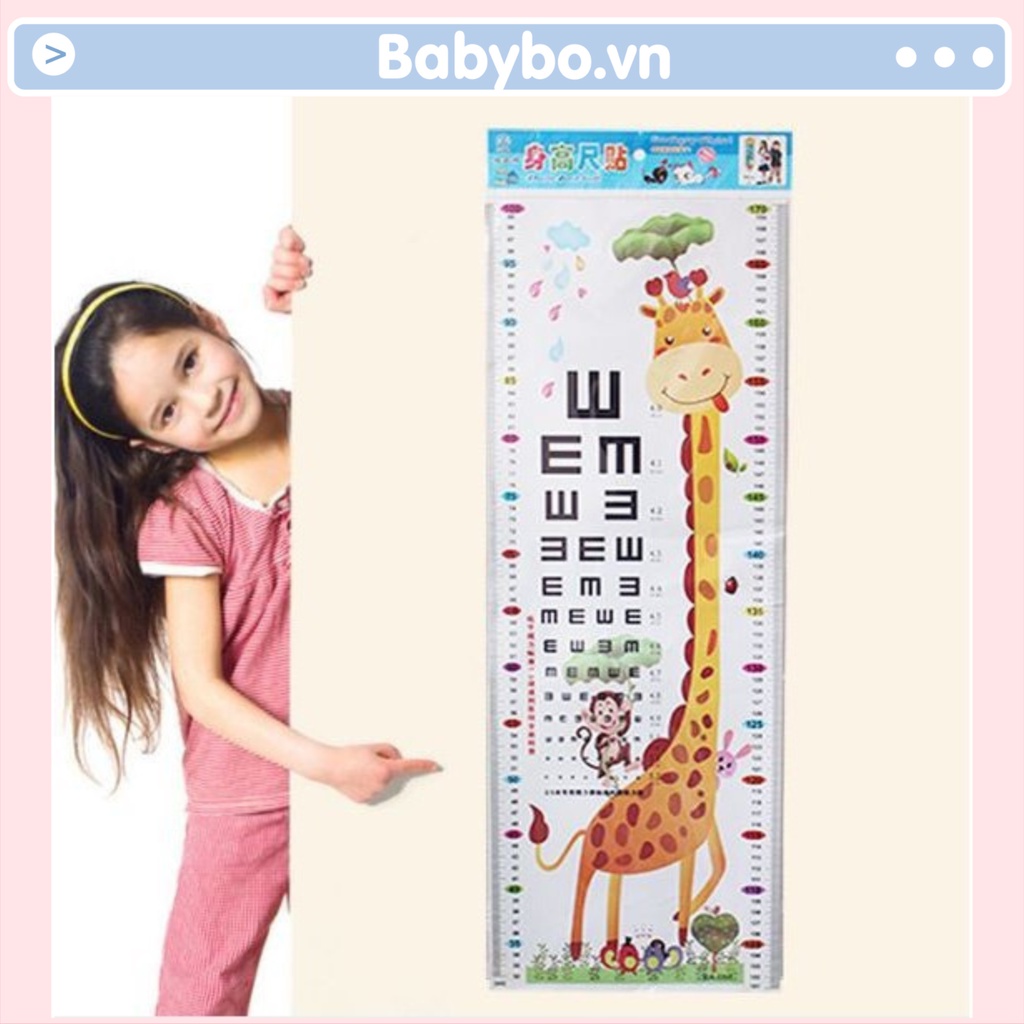 Giấy dán tường đo chiều cao và thị lực cho bé hình chú hươu cao cổ