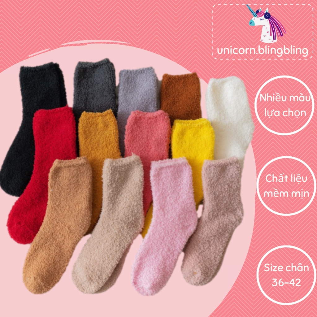 Vớ Len Xù Trơn Giữ Ấm Chân Khi Ngủ Không Họa Tiết Cho Nam Nữ