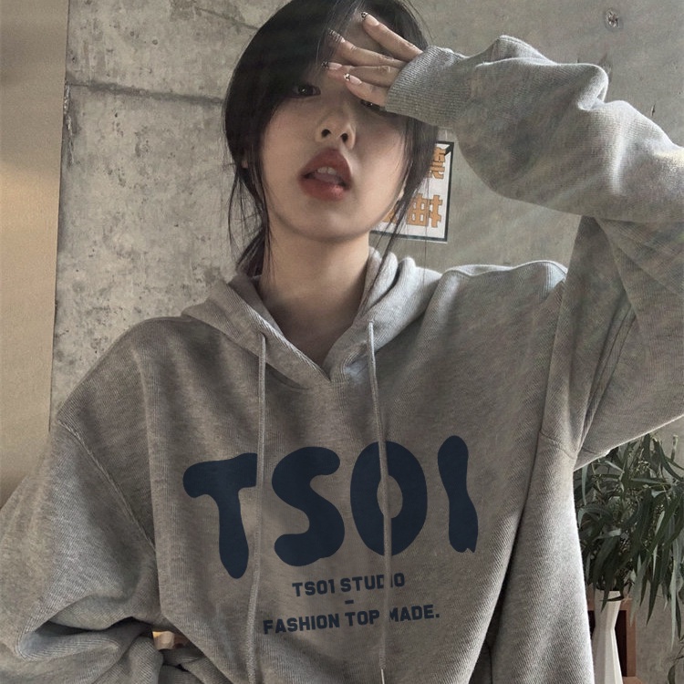 Áo Hoodie Dáng Rộng Bằng Vải Nhung Dày Thời Trang Mùa Đông Hàn Quốc Cho Nữ