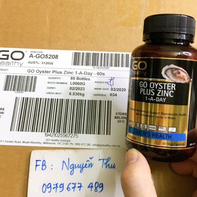 Tinh chất hàu Go Oyster Plus Zinc Go Healthy loại 60 viên, 120 viên Úc