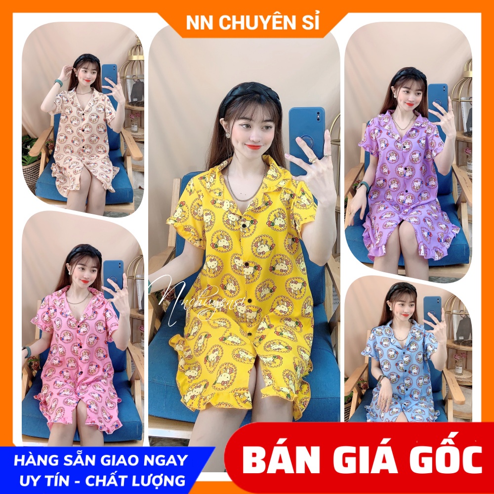 Đầm nữ mặc nhà chất kate mềm mịn mát in hình bò sữa in hình hoạt hình dễ thương đầm kate tổng hợp