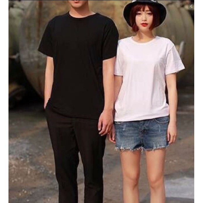 áo phông unisex trơn hai màu trắng đen nam nữ | BigBuy360 - bigbuy360.vn