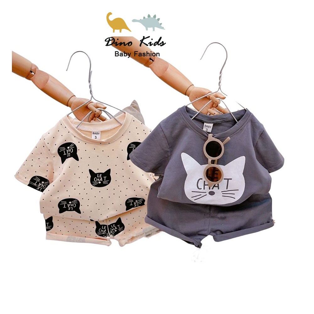 Bộ cộc tay bé trai bé gái, set đồ bộ cotton QC loại 1 hình mặt mèo Chat cho bé