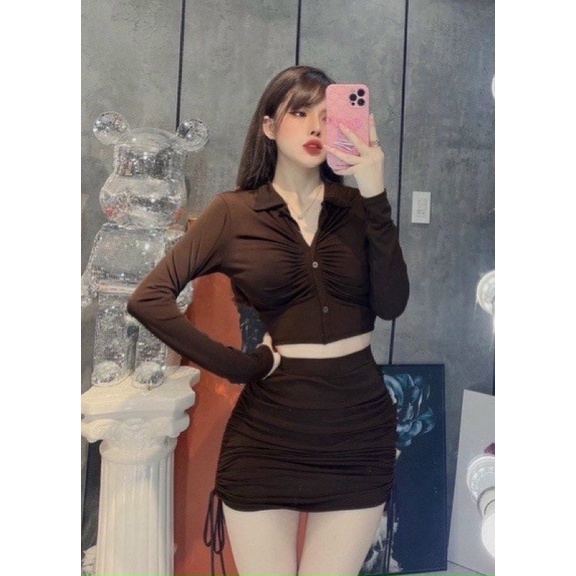 Sét Bigsize Áo Nhún Kèm Váy Rút (Bigsize 55kg Đến 100kg (M/L/XL/XXL)