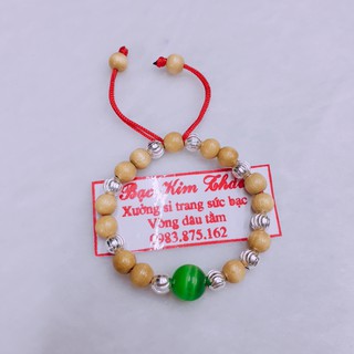 Vòng dâu kết hợp hạt xanh lá phong thủy mệnh mộc chỉ dù