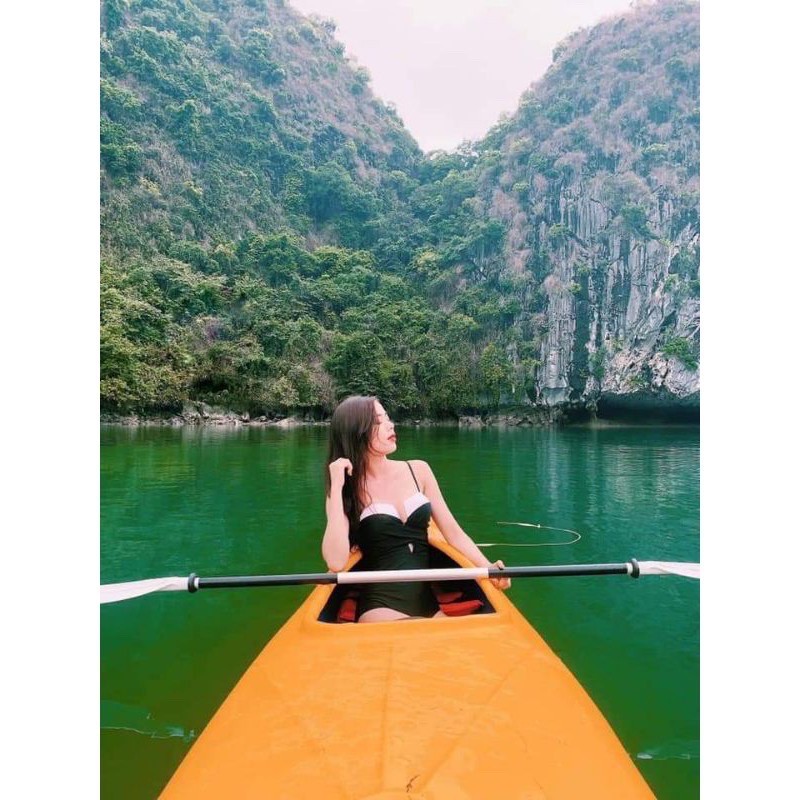 Hot Hot--Bikini bộ bơi liền mảnh pha trắng, mút ngực nâng ngực cao tôn dáng, thiết kế chéo eo Kèm ảnh thật | BigBuy360 - bigbuy360.vn