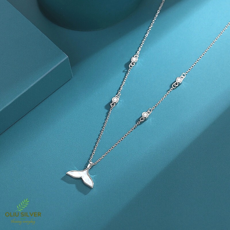 Dây Chuyền Bạc S925 Đuôi Nàng Tiên Cá Đính Đá Zircon Xinh Xắn | Vòng Cổ Nữ Trang Sức Bạc Thời Trang