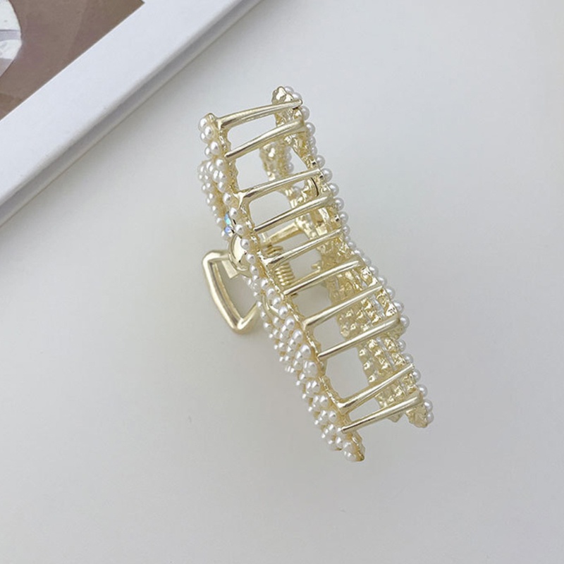 Kẹp Tóc Lớn Bằng Hợp Kim Đính Đá &amp; Ngọc Trai Giả Lấp Lánh Cho Nữ