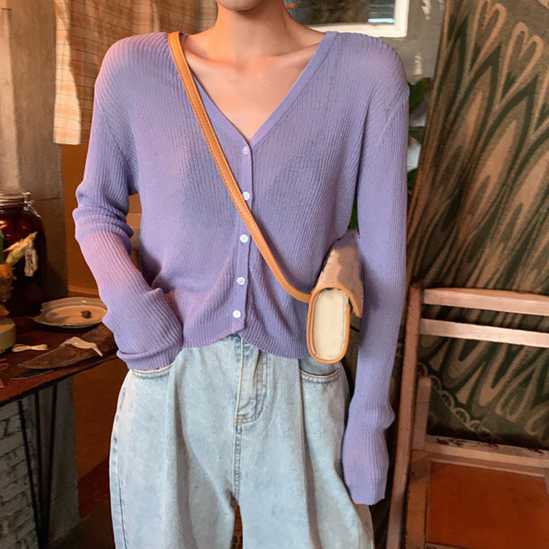 Áo Khoác Cardigan Dệt Kim Mỏng Tay Dài Cổ Chữ V Thiết Kế Đơn Giản Cho Nữ | BigBuy360 - bigbuy360.vn