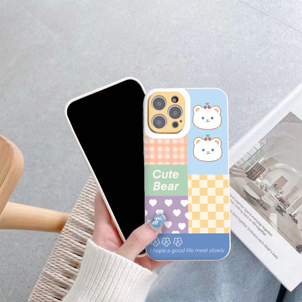 Ốp Iphone vuông cạnh gấu cherry cute bear ốp lưng iphone 12 pro max 6 6plus x xr xsmax 7plus 8plus 13promax 11 promax