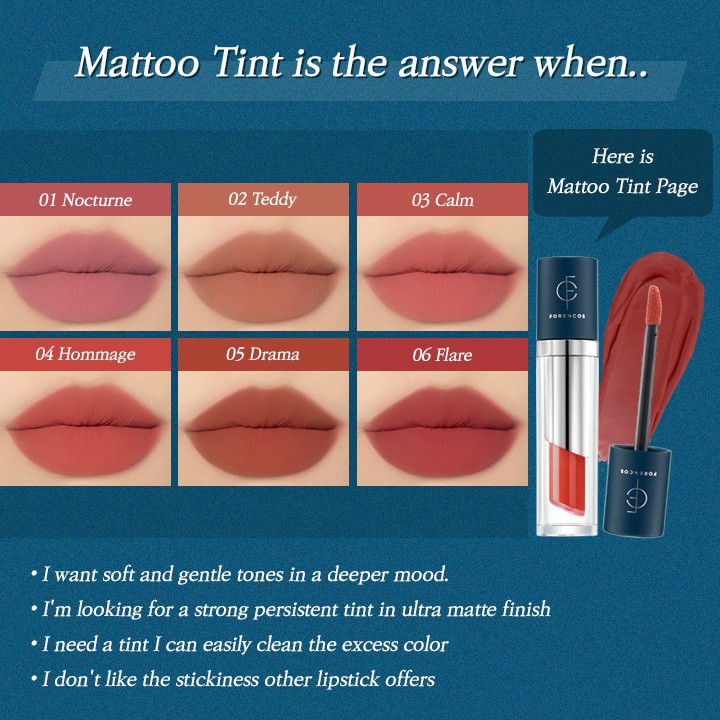 (Hàng Mới Về) FORENCOS Lip Tattoo Mattoo Tint Matte 4g